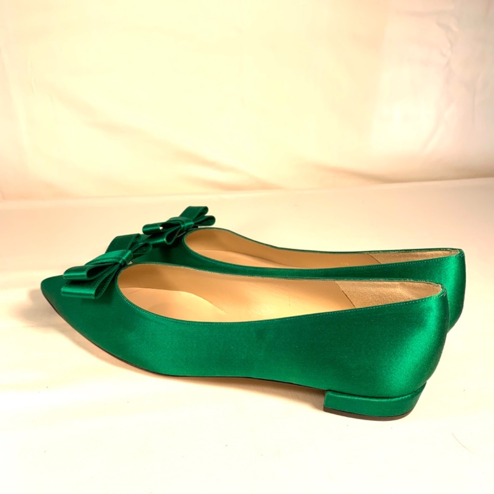 LK Bennett Pointed-Toe Flats in Emerald Green Satin with Bow Detail size 41/10.5 - Picture 5 of 12